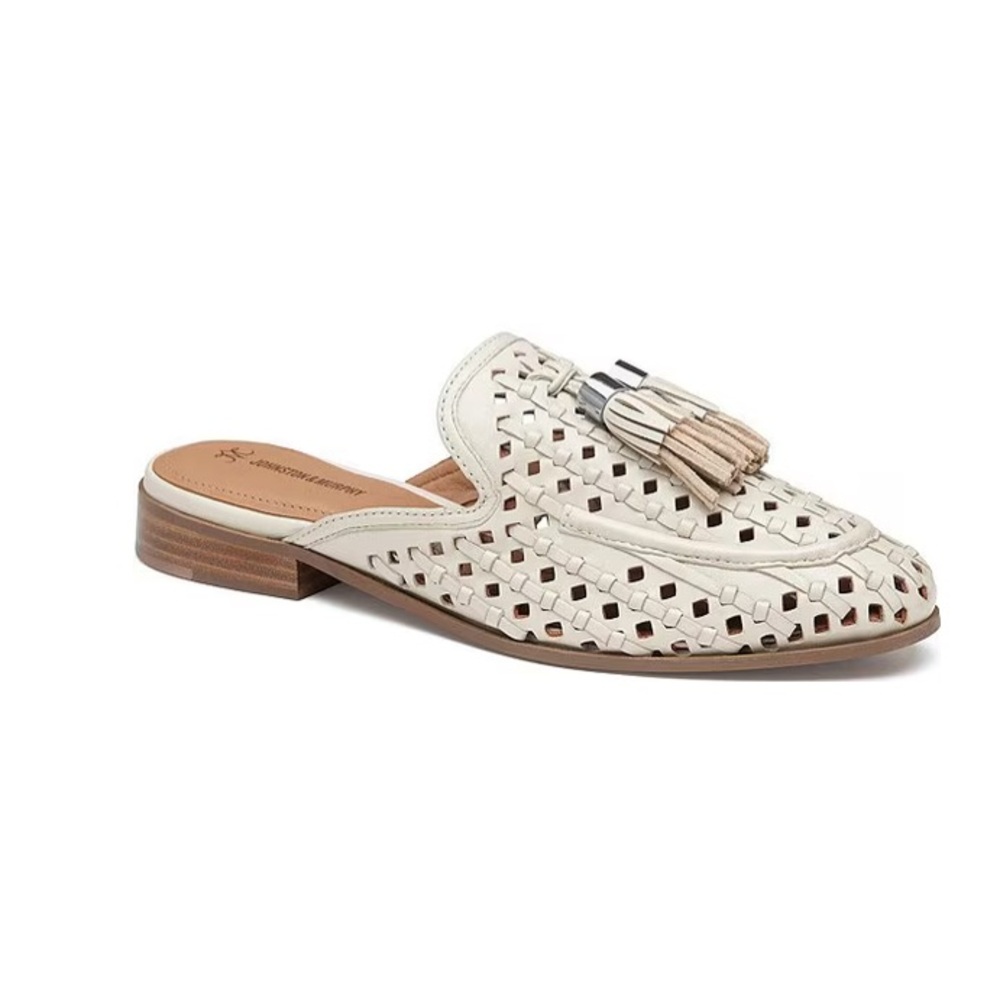 NIB Johnston & Murphy Women's, the Ali Woven Leather Mules color bone 7.5